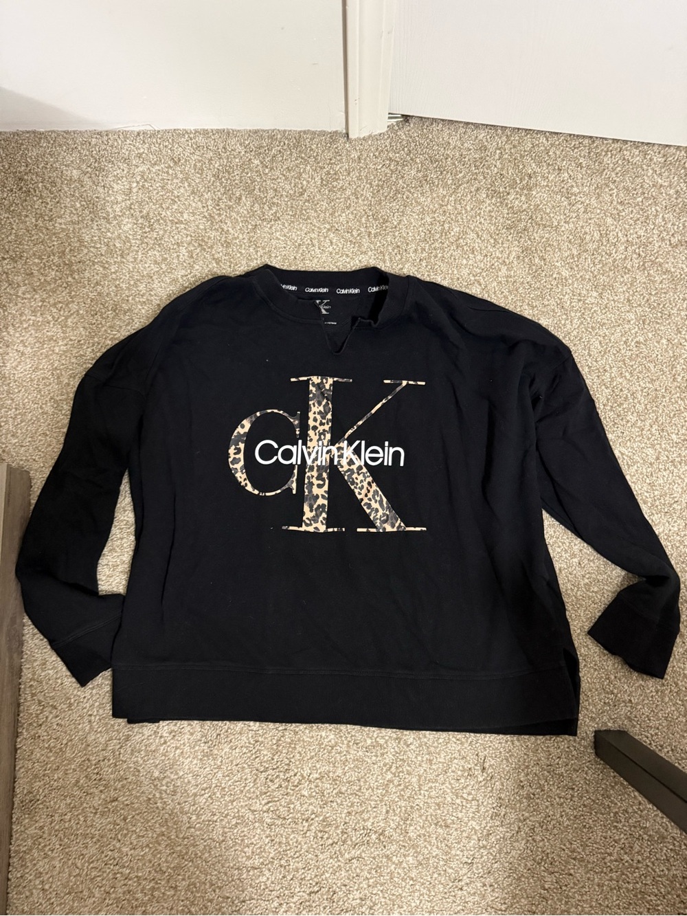 Calvin Klein Black Lightsweight Sweatshirt with Leopard CK Logo